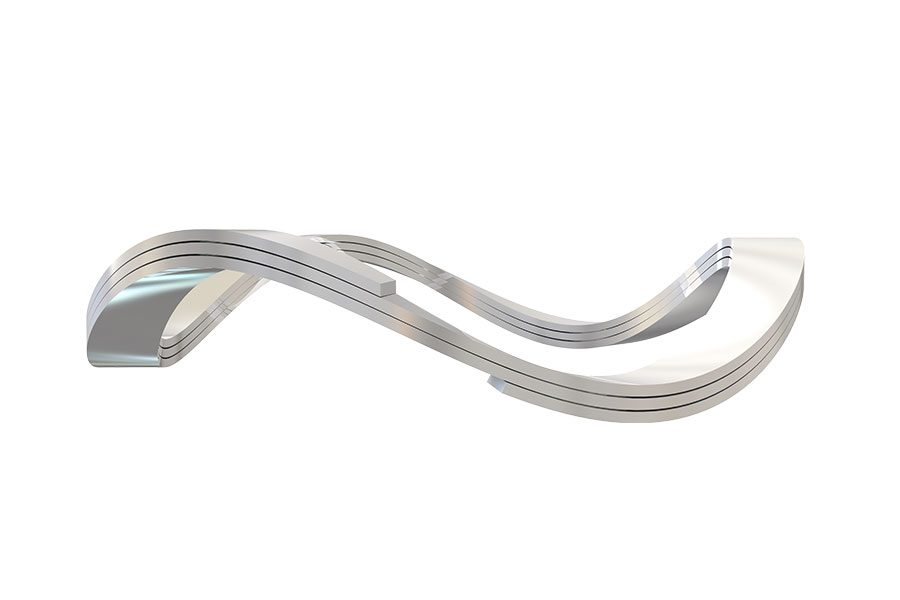 3D render of a stainless steel nested wave spring, displaying multiple concentric wave springs combined into a single, robust unit, enhancing load capacity and stiffness for advanced mechanical applications